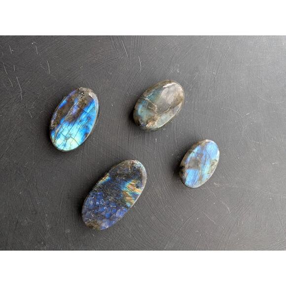 Four EYE Carved Oval Labradorite Gemstones 29x20mm 40x20mm 25x16mm - Picture 7 of 7